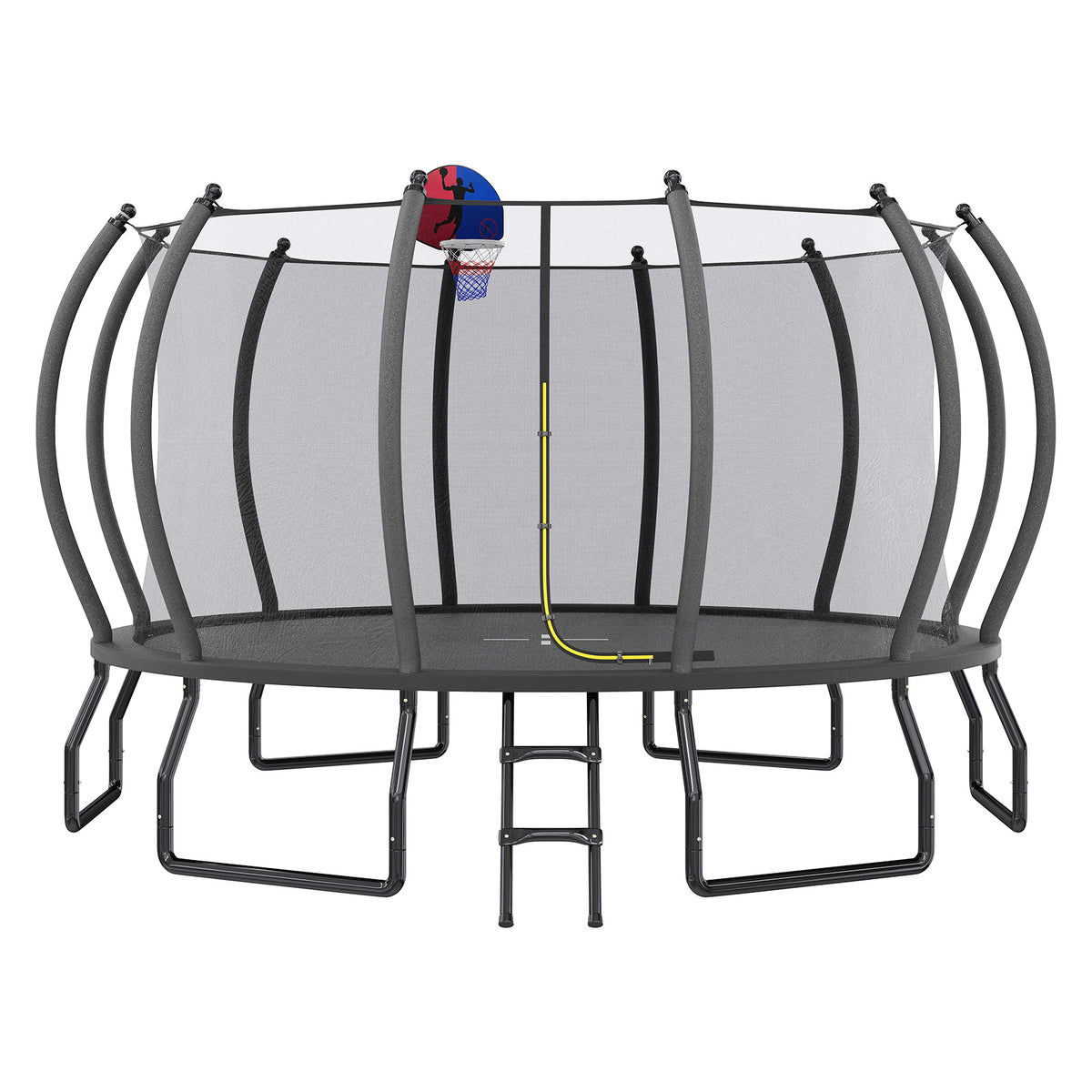Indoor Outdoor Trampoline for Teenagers, 8ft/10ft/12ft/14ft/15ft/16ft with Safety Enclosure Net, Pop-up Quick Connector Frame, Basketball Hoop Optional, Includes Ladder, Blue/Black Backyard Jumping Trampoline