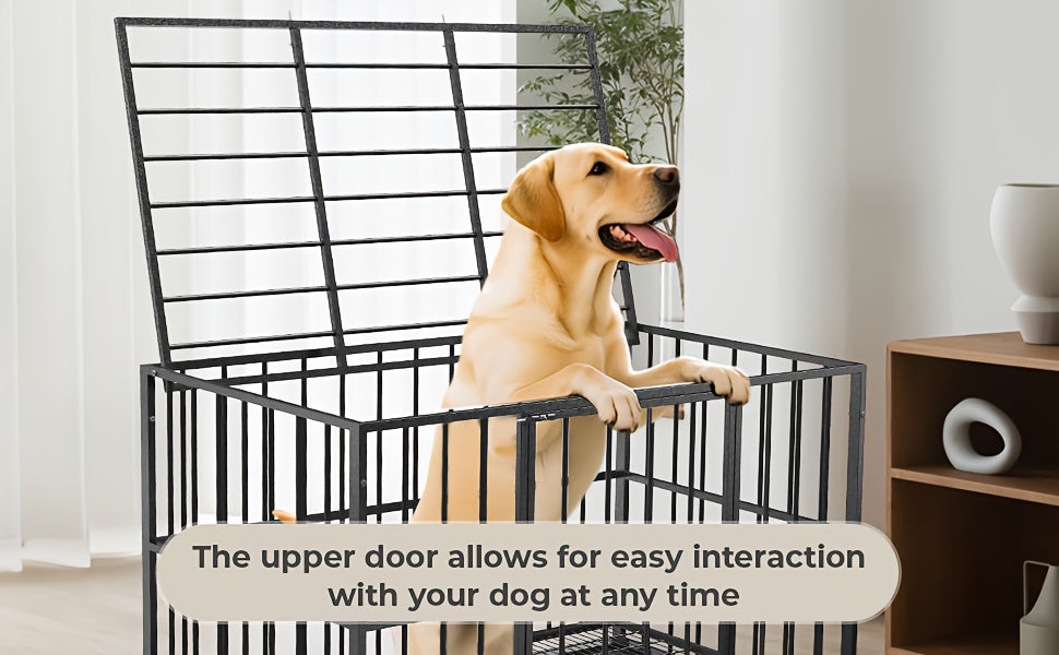 Large Indoor Dog Crate with Wheels, Removable Door Panel, Indoor Kennel, Easy to Clean, Removable Tray, Extra-large Dog Crate Suitable for Large And Medium-sized Dogs