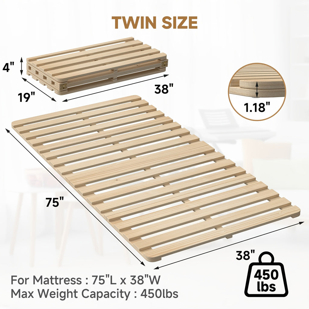 LILYPELLE Japanese Style Tatami Bed Frame, Foldable Wooden Slat Mattress Foundation, Low Profile Floor Sleeping Platform, Minimalist Space Saving Bedroom Furniture