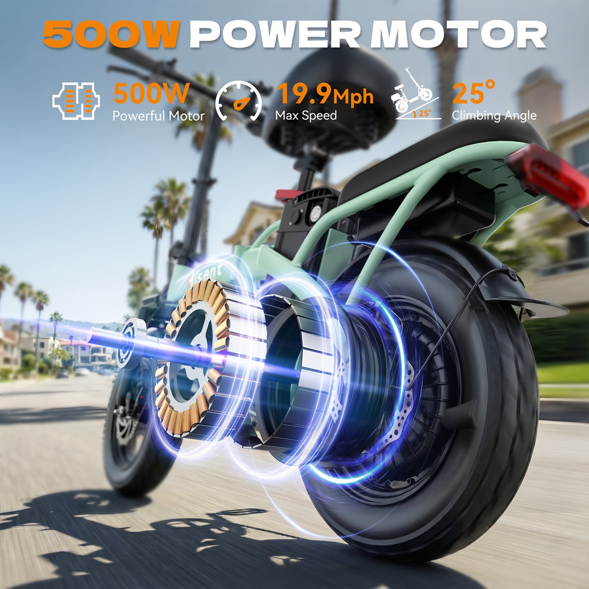 Hisent Foldable Electric Bicycle, Power: 500W Brushless Motor, 48V 10AH/17.5AH Lithium Battery (optional), 12 to 35 Miles Range; Speed: 19.9 MPH, Dual Brakes, LED Headlights, 14-inch Tires, Commuting And School Trips, Stylish Design, Sturdy Structure