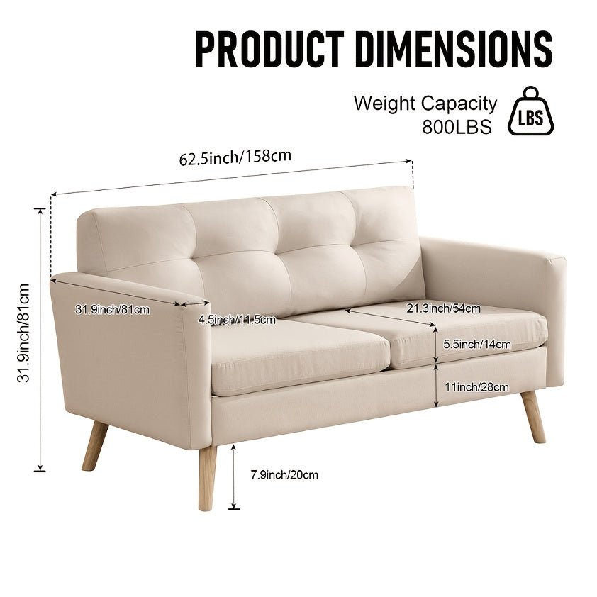 Loveseat Sofa, Mid-Century Modern Decor Love Seat Couches for Living Room, Button Tufted Upholstered Small Couch for Bedroom, Solid And Easy to Install Love Seat Furniture