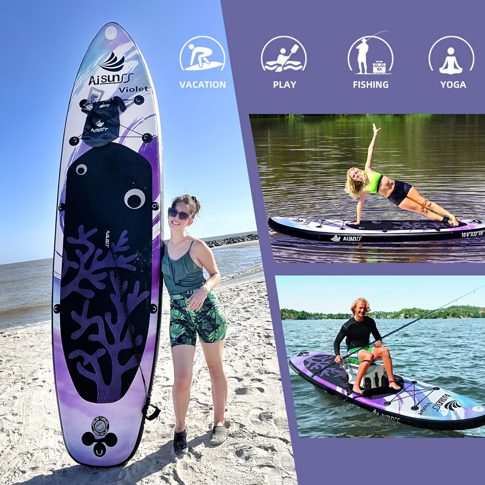 AISUNSS Inflatable Paddle Board For Adult, Paddle Board For All Skill Levels, Wide SUP Board With Primium Accessories Include SUP Carry Bag, Hand Pump, 2.64gal Waterproof Bag And Adj Paddle