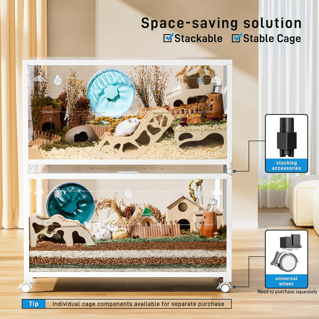 [Metal Hamster Cage] Bucatstate Metal Hamster Cage 2.0 (Free 20L Paper Bedding: Random Color) - Small Animal Habitat Large Stackable With Top Access Easy Assembly 39.3L X 19.7W X 20.6H Inches Dwarf Syrian Hamster Tank For Gerbil Mouse