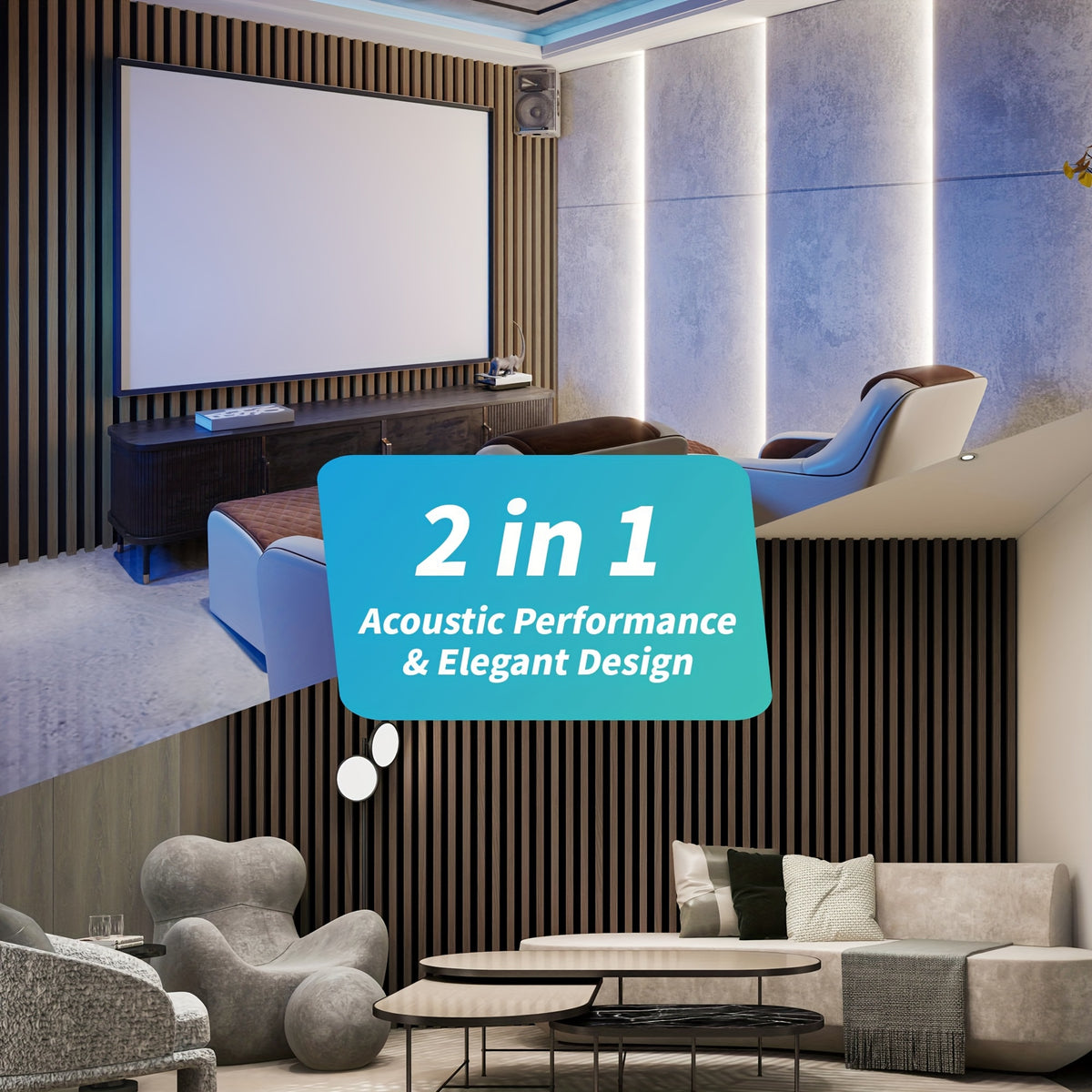 4-Sheet 93" X 12" Textured Wood-Look 3D Wall And Ceiling Tiles Noise Insulating MDF Grille Design, 31 Sq.Ft Coverage with Screws X56