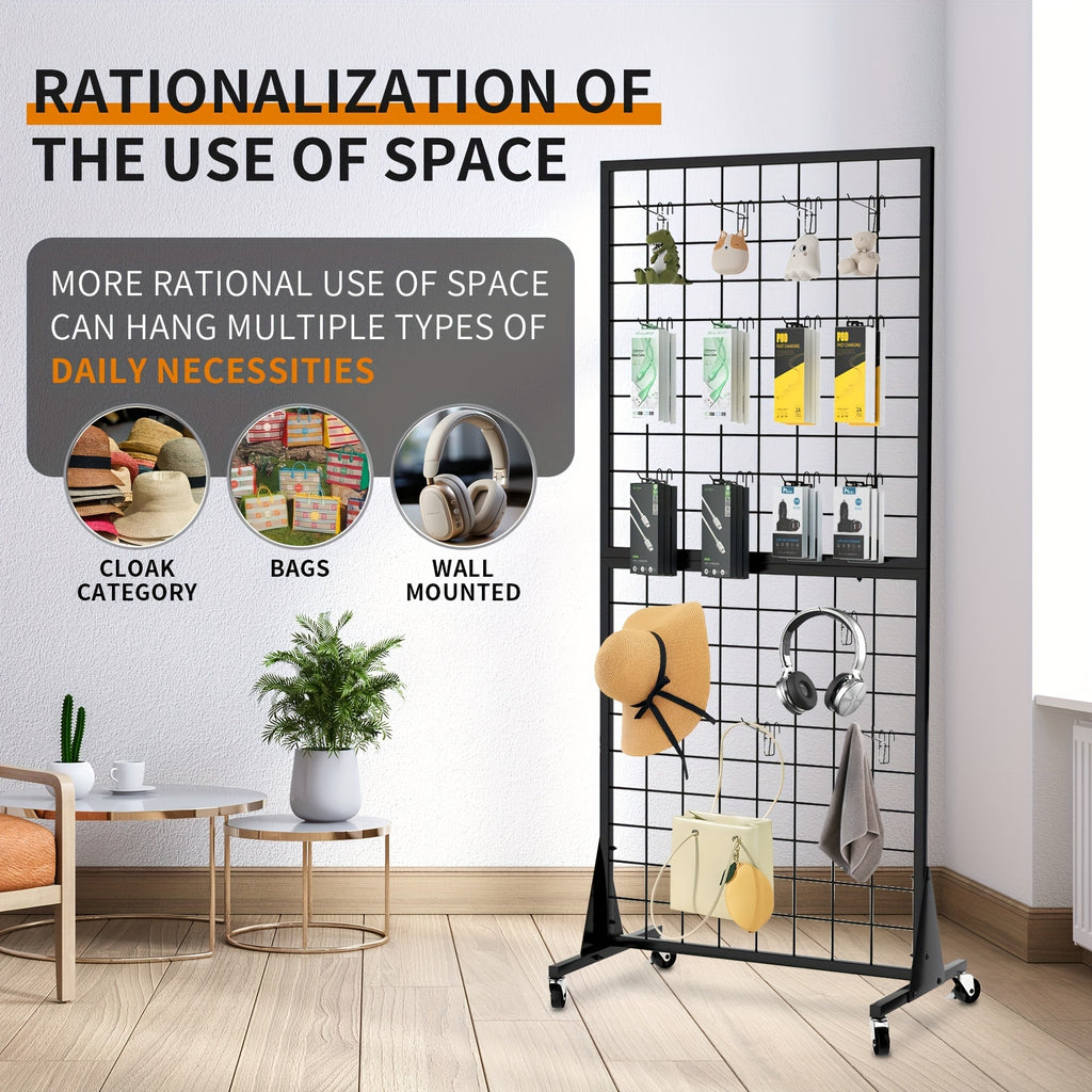 3-Pack 2' X 5.5' Ft Gridwall Panel Mesh Display Stand Heavy Movable Floorstanding Grid Wall Panels with Mute Wheel