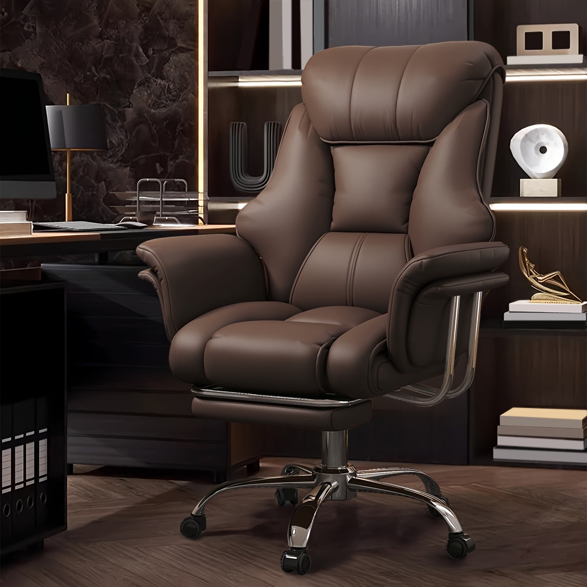 Executive Leather Office Chair, Comfy Desk Chair with Lumbar Support, Adjustable Height And Tilt, Rolling Swivel Chair, an Ergonomic Computer Chair