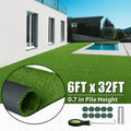 6ft X 22ft/ 6ft X 32ft Artificial Grass Turf, 132/192 Sq Ft Green Synthetic Lawn Roll With 0.7in Pile Height, Fast-Drainage Outdoor Grass For Patio, Balcony, Garden & Pet Area, Installation Tools Included
