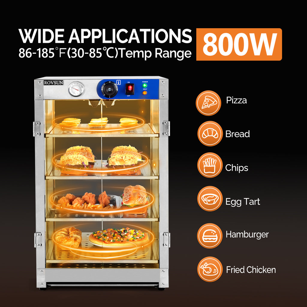 5-Tier Food Warmer Pizza Warmer Countertop, Food Warmer Display Pretzel Warmer with LED Lighting Removable Shelves Glass Door, Pastry Display Case for Buffet Restaurant Cafe, 110V 800W