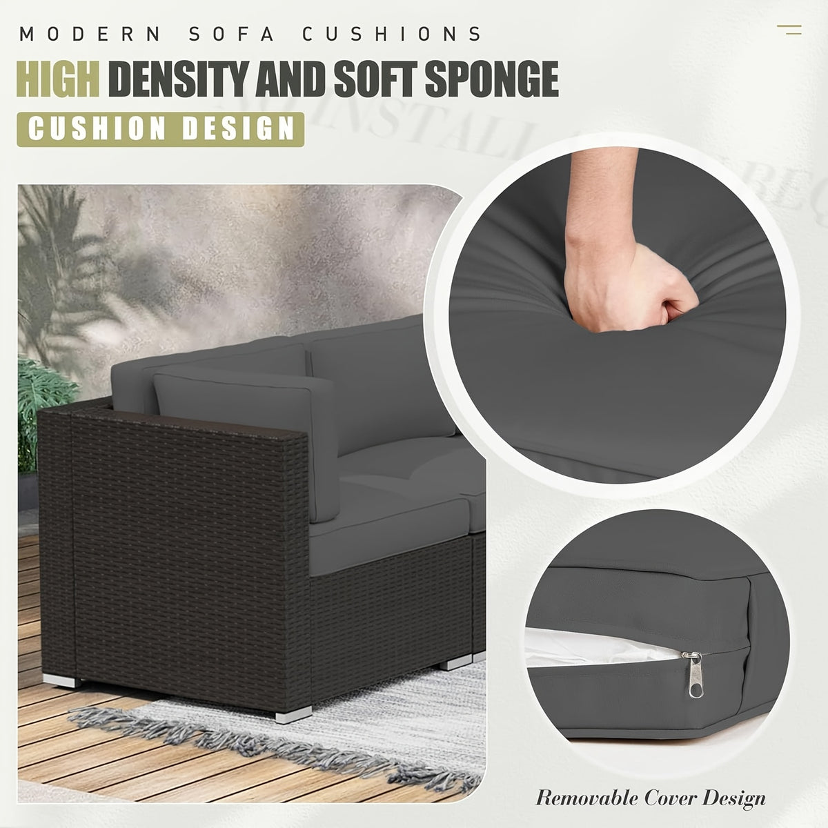 14pcs Outdoor Seat Cushions, Furniture Replacement Cushions with 6 Seat Cushion Covers And 8 Back Covers, for Sofa And Chair, Bench Seat Cushions, Patio Furniture Cushion Covers, Seat Cushion For Bench, Grey Chaise Lounge Cushions, Outside Cushions, Bench