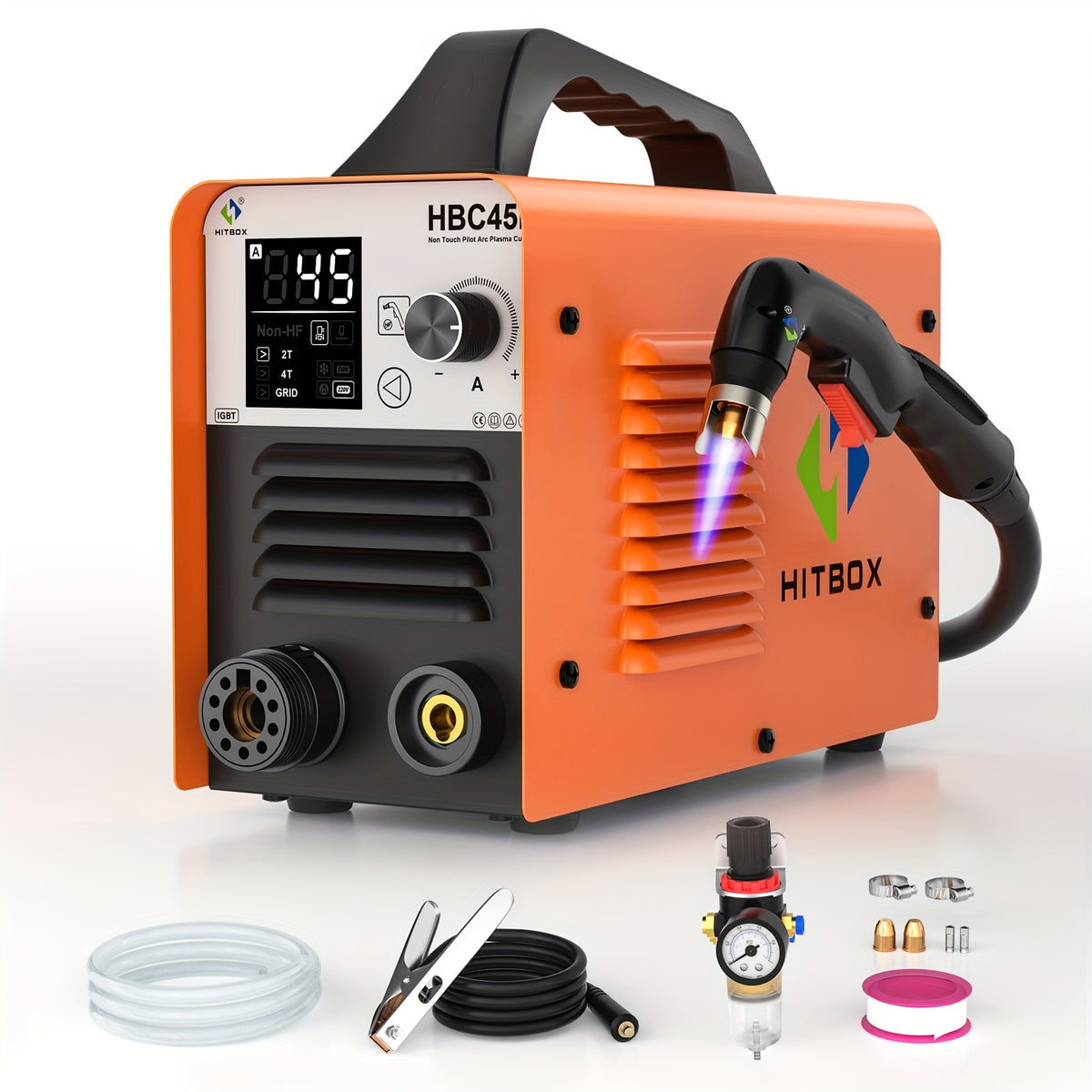 HITBOX HBC45II Plasma Cutter 110V/230V, 1/2" Clean Cut & 3/4" Max Cutting Non-Touch Pilot Arc Portable Metal Cutting Machine with LED Display & IGBT Inverter Updated Version for /Stainless/Galvanized & Auto Repair with Consumable Set