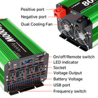 Pure Sine Wave Inverter 8000 Watt (Peak) Vehicle Power Inverter, Converts 12 Vdc to 110 Vdc to 120 Vdc, with LCD Display, Remote Control and Troubleshooting, 4 US Sockets for Car Onboard Chargers, for Home Solar Systems, RV's, and Vans, without Batteries