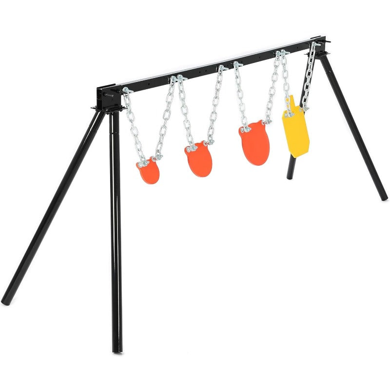 Outdoor Steel Target Stand Shooting System with 3 Gong Targets and 1 Torso Target, Powder-Coated Black Stand, Target Stand Kit