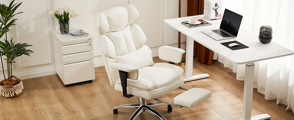 Home Office Reclining Desk Chair, Big and Tall High Back Executive Computer Task Chair with Leg Rest and Lumbar Support, Adjustable Height and Footrest, Armrest