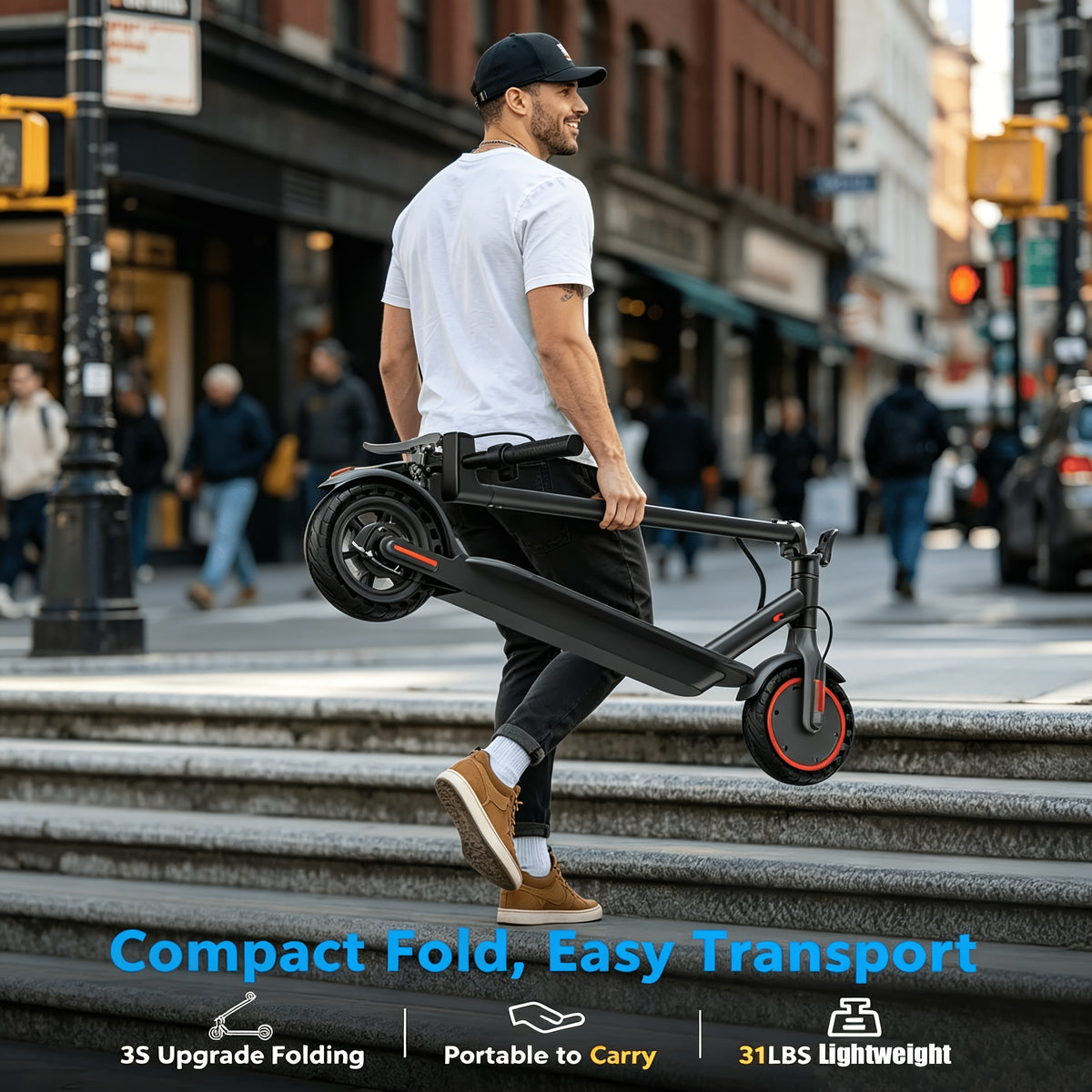 10.5AH 36V Battery 350W Foldable Electric Scooter For Adults With 8.5" Anti-skid Solid Tyres, 19MPH High Speed &3 Speed Modes, Update Model Steps Up With Enhanced Braking For Superior Quality And Comfort-Pick The Model That Fits Your Needs