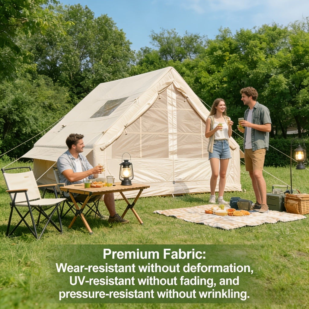 Inflatable Camping Tent（Optional: Skylight, Stove Jack） for 4-6 Person,4 Season Camping Tent, Large Luxury Air Tent with Manual Pump, Easy Setup Portable Glamping House, High Quality Windproof Family Outdoor Shelter Best Valentine's Day Gifts