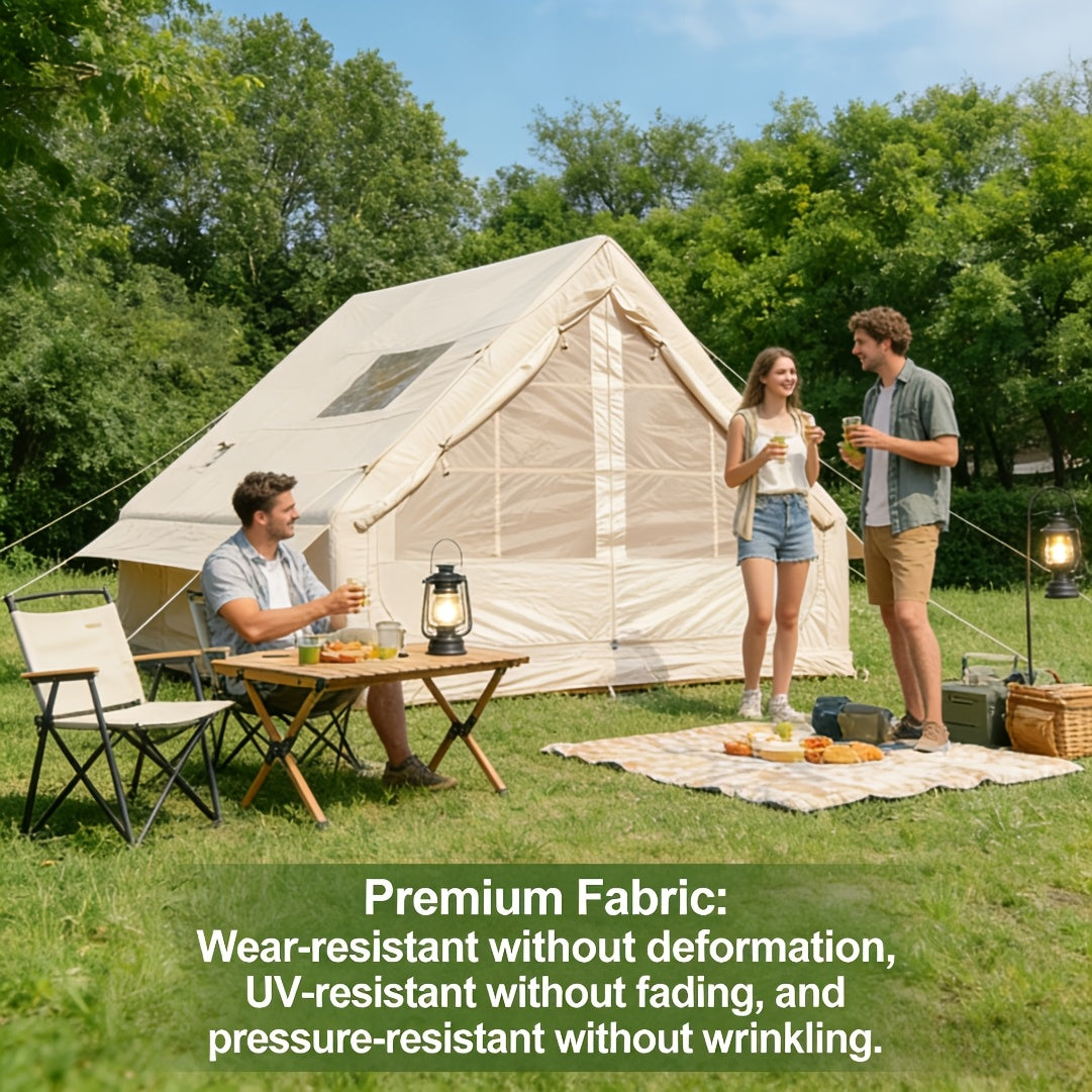 Inflatable Camping Tent（Optional: Skylight, Stove Jack） for 4-6 Person,4 Season Camping Tent, Large Luxury Air Tent with Manual Pump, Easy Setup Portable Glamping House, High Quality Windproof Family Outdoor Shelter Best Valentine's Day Gifts
