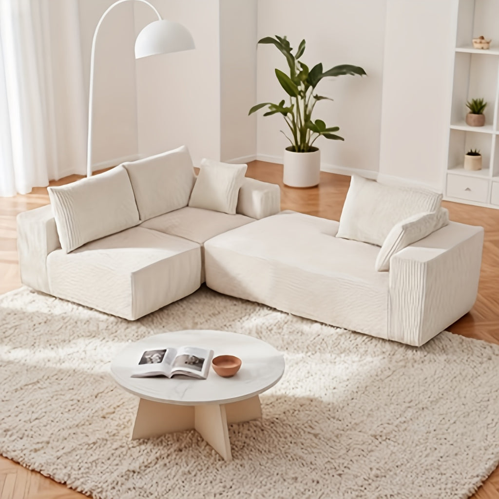 108-inch Modular Sectional Sofa, L-Shaped Cloud Couch with Chaise, Black Plush Fabric, Deep Seat Upholstered Couches for Living Room, Boneless Sofa