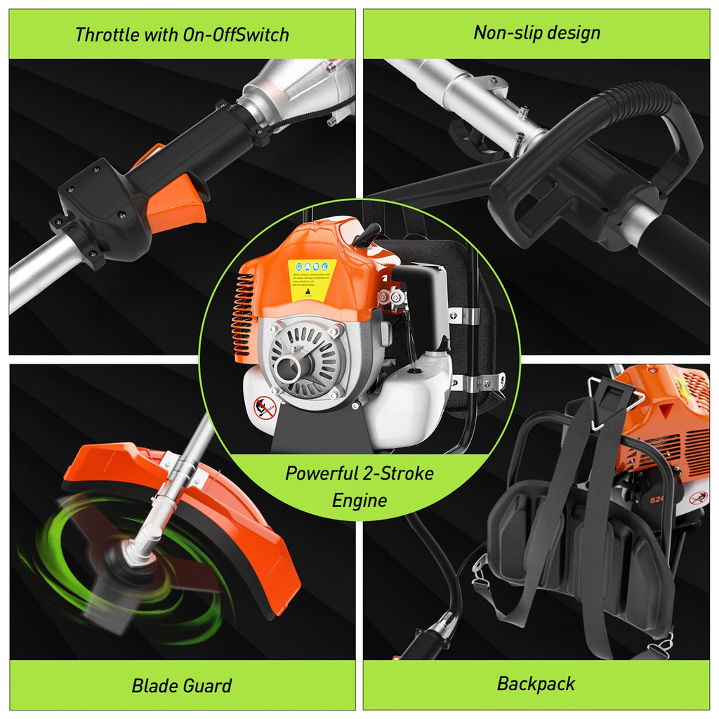 52CC Weed Eater Gas Powered, 3 In 1 Gas Weed Wacker Backpack Brush Cutter Gas String Trimmer 2-Stroke Grass Weed Trimmer