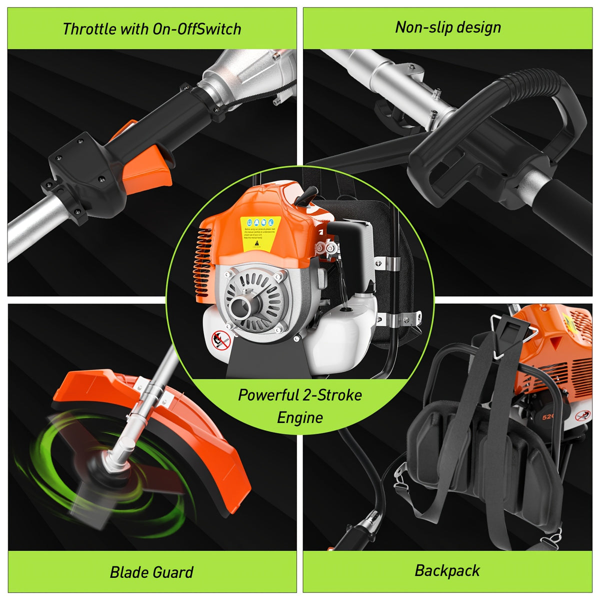 52CC Weed Eater Gas Powered, 3 In 1 Gas Weed Wacker Backpack Brush Cutter Gas String Trimmer 2-Stroke Grass Weed Trimmer