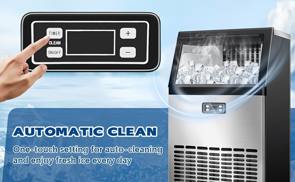 100/120 Lbs/24H Commercial Ice Maker, 48 Cubes/11mins, 33 Lbs Ice Storage Capacity, Counter Ice Maker Self Cleaning, 24 Hour Timer Stainless Steel Under Counter/Freestanding Ice Maker Machine