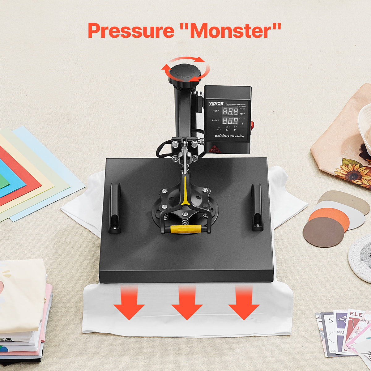 VEVOR Heat Press Machine 2-In-1 15x15in Sublimation Print Transfer DIY T-shirt Cap