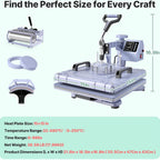 Perfect Christmas Gift, 5/8 in 1 Heat Press Machine 12X15/15X15 Inch Sublimation Heat Press 360° Swing Away Heat Transfer Digital T-Shirt Pressing with 30OZ 20OZ Tumbler Press, Multifunctional Combo for Hat Cap Plate