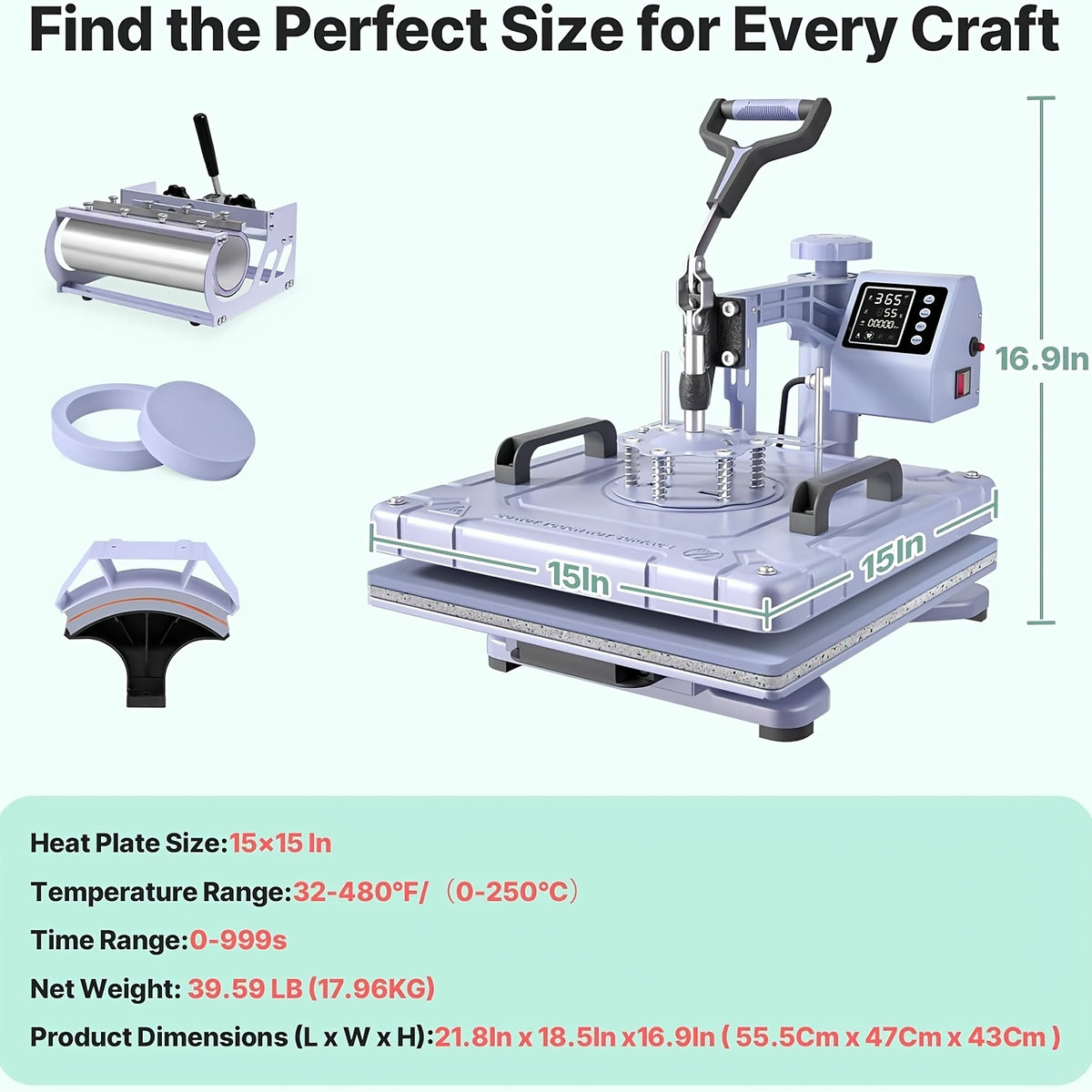 Perfect Christmas Gift, 5/8 in 1 Heat Press Machine 12X15/15X15 Inch Sublimation Heat Press 360° Swing Away Heat Transfer Digital T-Shirt Pressing with 30OZ 20OZ Tumbler Press, Multifunctional Combo for Hat Cap Plate