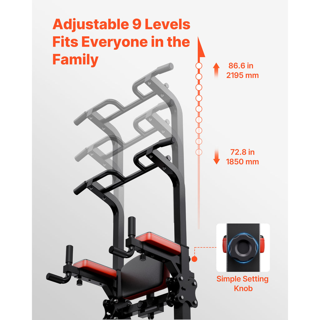 VEVOR Pull Up Bar, 330 LBS Power Tower Dip Station,With pallet/With butterfly arm, Workout Dip Station with H-Shaped Stable Base & Assistance Platform, Adjustable 9 Level / 12 Level Height Pullup Stand for Back, 3-Level / 4-Level Adjustable Elbow Pads