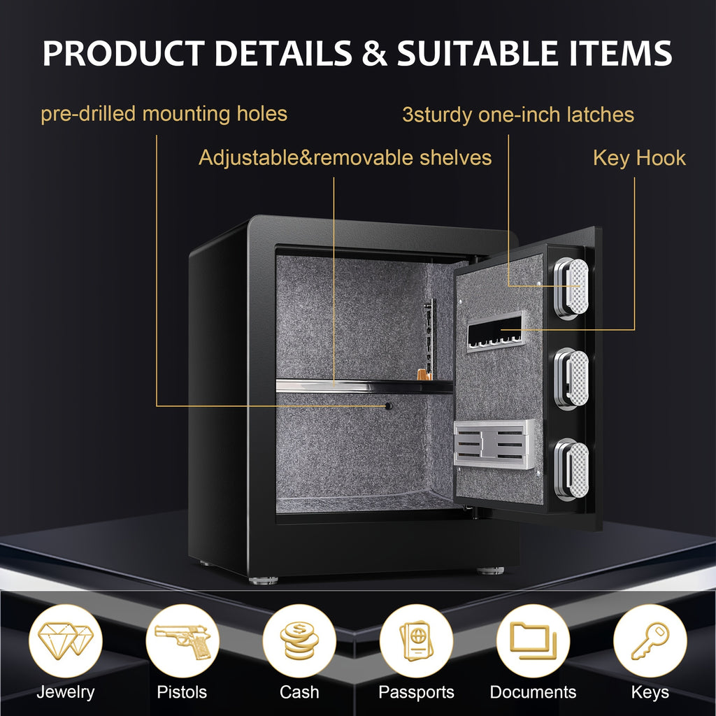 Large Home Safe Heavy Duty Fireproof Safe Box for Home Use with Removable Lock Box And Key Combination Lock, Anti-Theft Digital Safe Box for Home Office Business