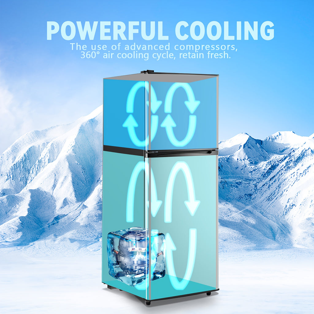 [Large Capacity Fridge] 2.4/5.5 Cu.Ft. Refrigerator with Freezer, Double Door Fridge, Adjustable Thermostat, Large Capacity, Refrigerator for Apartment, Office, Dorm, Home, Silvery