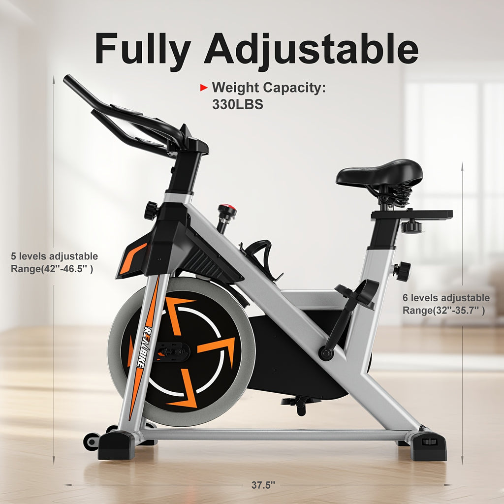 Silent Home Exercise Bike, 330 Lbs Weight Capacity, Indoor Fitness Bicycle with Tablet Holder and Display, Adjustable Resistance Cardio Trainer, Home Fitness Equipment