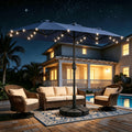13-foot Double-sided Patio Umbrella with Solar Lights, Includes Base Stand, Large Outdoor Patio Umbrella with Crank Handle, Oversized Outdoor Market Umbrella, 12 Heavy-duty Ribs, Suitable for Outdoor, Market, Patio, Deck, Pool, Backyard, and Other