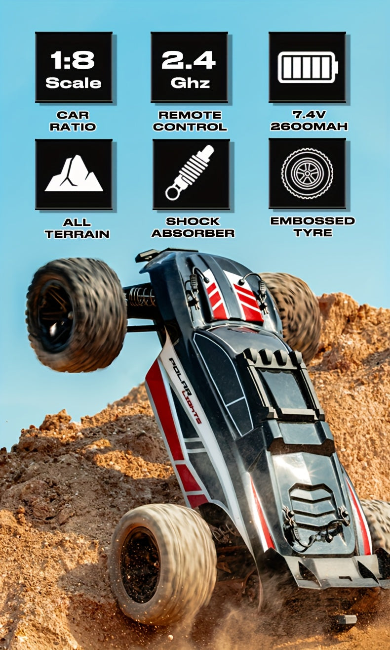 1:8 Full Scale High Speed Off-road Large RC Car, 45KM/H Racing Drifting Truck for Hobbyists, All Terrain Application, LED Headlights, 2600mAh Battery, 2.4Ghz Remote Control, Outdoor Sports Gifts