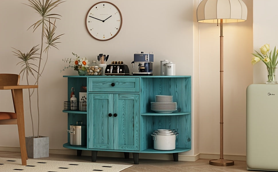 Sideboard Buffet Cabinet, Freestanding Kitchen Cabinet with Storage, Accent Coffee Bar Cabinet with Doors, Vintage Blue