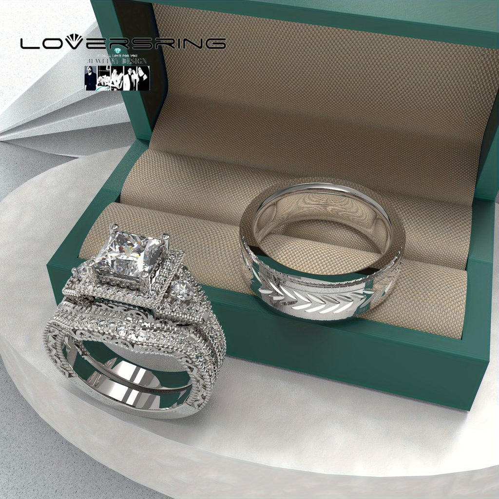Bridal Sets Wedding Ring Sets His And Hers Promise Ring Couples Bridal Sets Women S925 Sterling Silvery Moissanite for Man Wedding Bands with Couple Ring Box
