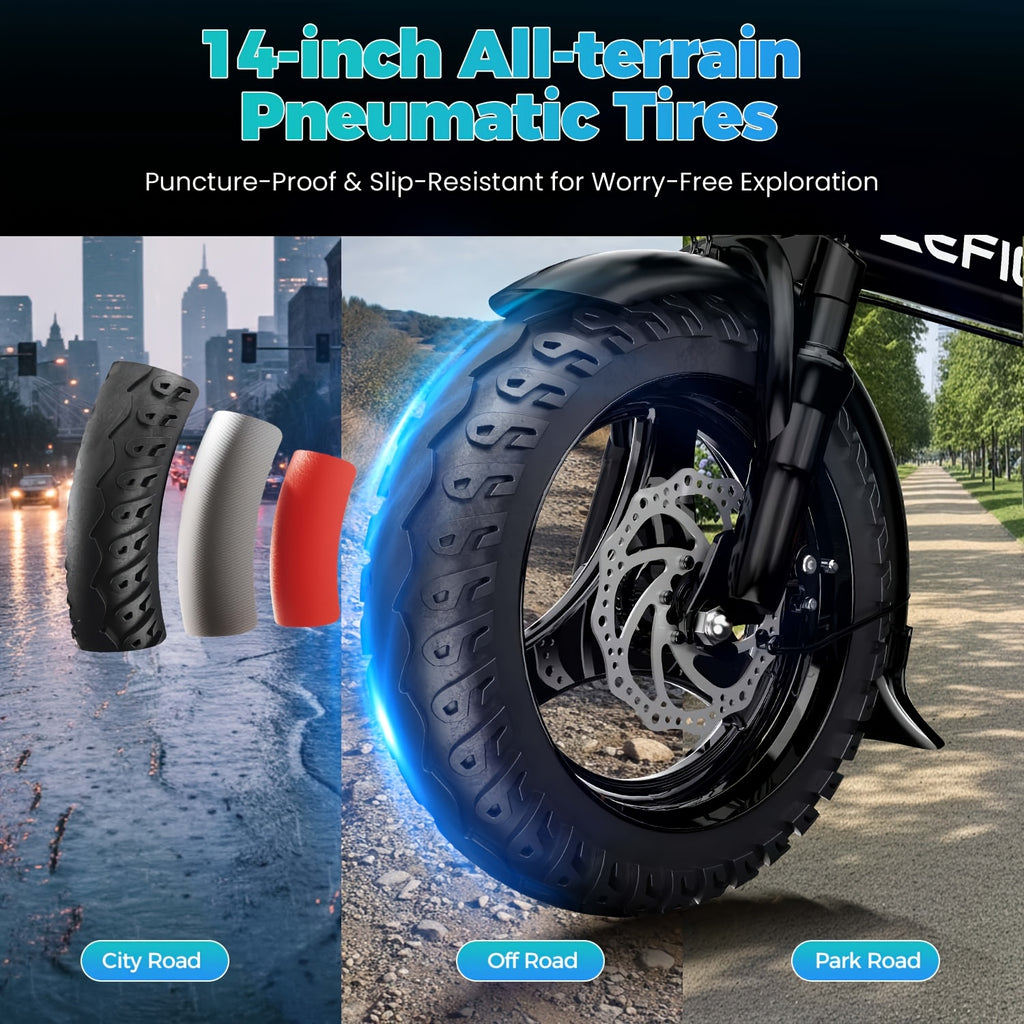 14-inch Electric Bike For Adults With 500W Power Motor, 20/25MPH Speed, 48V 7.8Ah/10Ah Removable Battery, Dual Disc Brakes Electric Bicycle, 3 Riding Modes And, Portable And Compact E-bike That'S Perfect For Urban Commuting