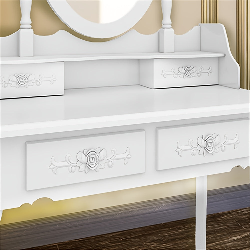 Modern Simple 4 Drawers 360 Degree Rotating Detachable Mirror Dressing Table