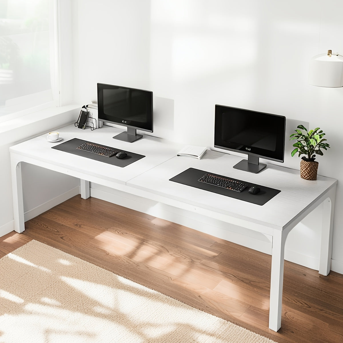 Executive Office Desk for Two Users, 79-Inch Rectangular Workstation with Adjustable Foot Pads