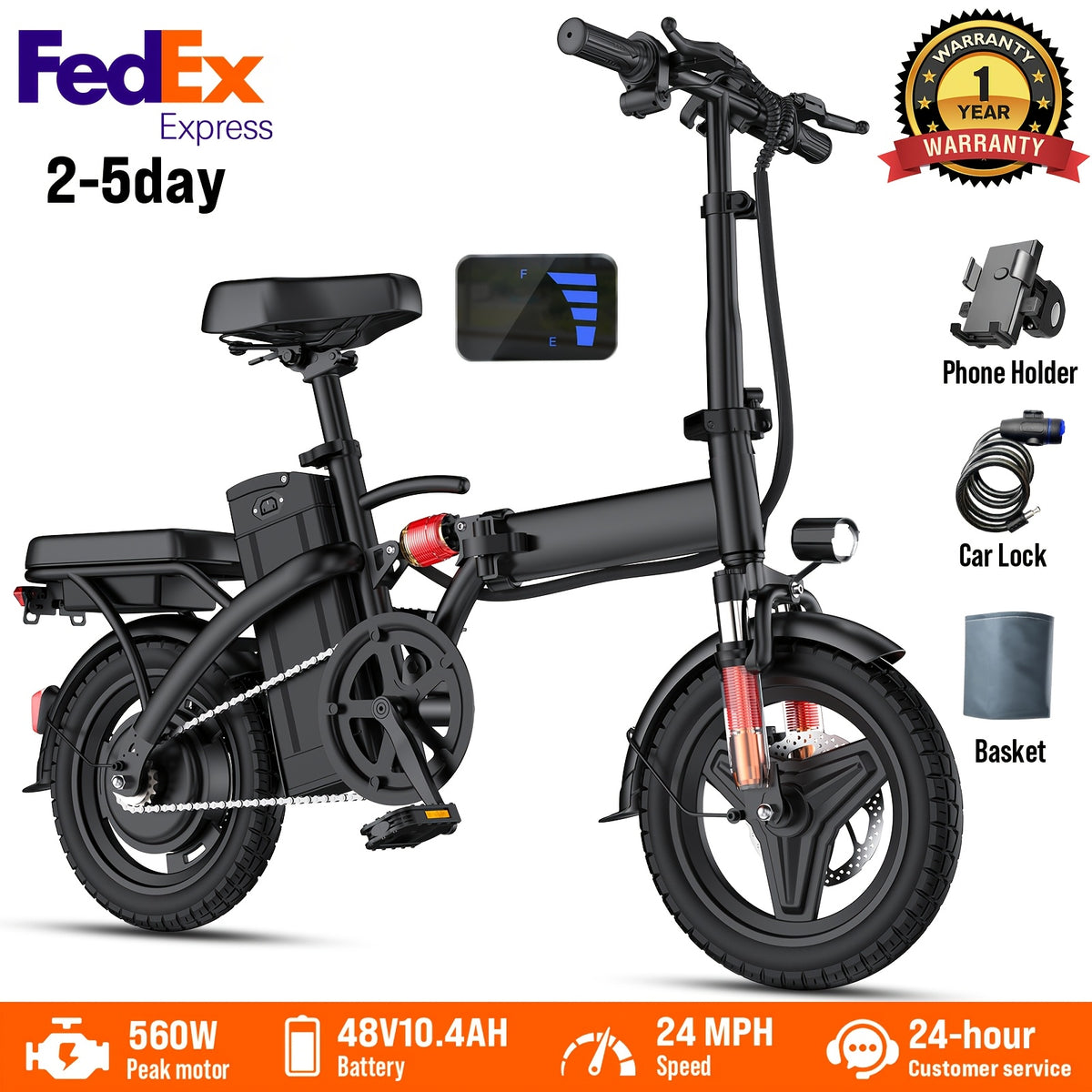 14-Inch Folding Electric Bike with 560W Peak Motor, Top Speed 12-24 MPH, Assist Range 30-32 Miles, Suitable for Adults And Teens, Portable Foldable Commuter E-Bike for Urban Riding, Ideal Gift Option