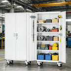 Metal Storage Cabinet with Wheels, Pegboards, Locking Doors And 4 Adjustable Shelves, 71"H/72"H/73"H Tool Cabinet for Garage, Home, Basement, Kitchen