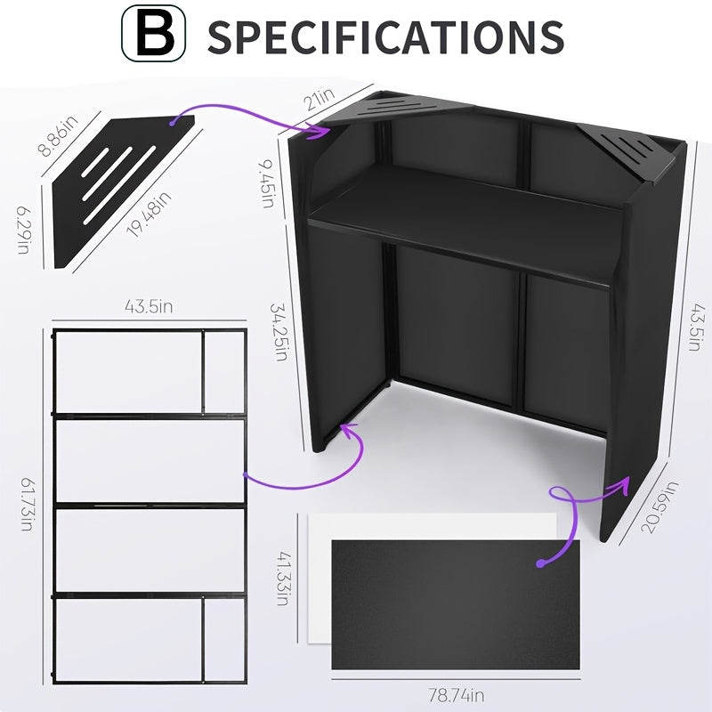 [Portable DJ Stand] Portable DJ Stand - 44 X 41 X 21 Inch Foldable Table With Black And White Gauze | Metal Frame And Padded Carrying Case For Events, Exhibitions, And DJ Sets