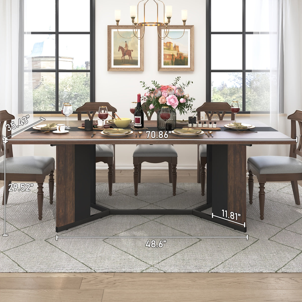 71" Rectangle Modern Dining Table For Office Kitchen Living Room, 6ft Luxurious Family Dinner Table For 4 5 6 7 People W/35 Marble-Color Wood Watrproof Tabletop, Adjustable Leg