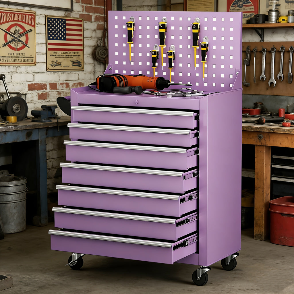 [Rolling Tool Chest] 7-Drawers Rolling Tool Chest Cabinet with Wheels - Keyed Locking System, Non-Slip Mat for Garage Warehouse Workshop