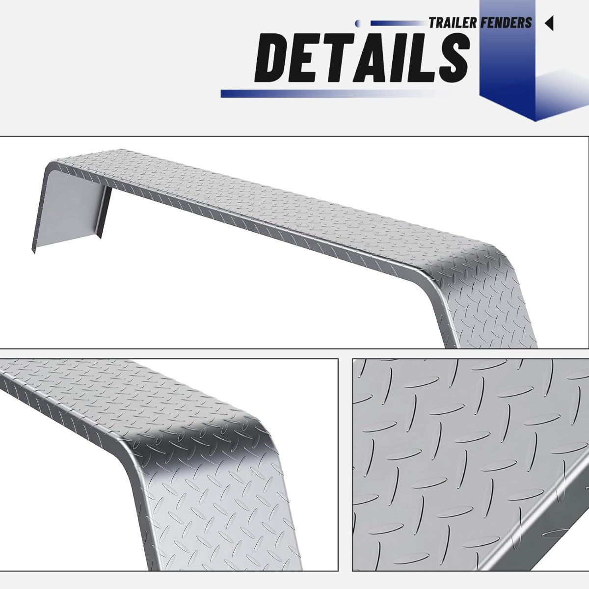 Tandem Axle Trailer Fenders 72-7/8"x10-1/4"x13" Fit 13"-15" Tires Steel 14 Gauge Diamond Tread Plate Cargo Utility Landscape 2 Pcs