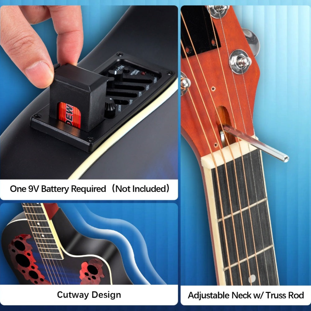 [Birthday Festival Gift] Bonnlo 41in Cutaway Acoustic-Electric Guitar, Basswood Body&ABS Back, Full Size Acoustic Guiatr Starter Kit for Beginner, Birthday/Festival Gift for Muisc Lover