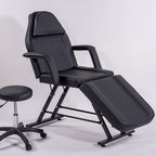 Beauty Bed with Stool Massage Table with Head Cushion 3-Section Adjustable Beauty Bed Professional Tattoo SPA Salon Chair (Black)