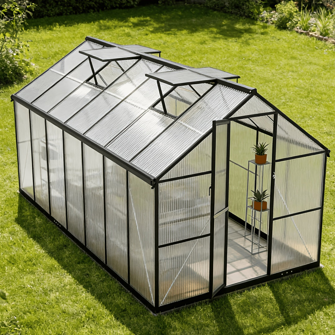 [Polycarbonate Greenhouse] 10X12 FT Greenhouse, Greenhouses For Outside, Polycarbonate Greenhouse With Aluminum Frame, Lockable Door And Ajustable Roof Vent For Backyard, Green Houses For Outside Garden Backyard, Patio, Garden Houses