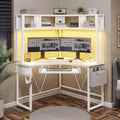Small Office Desk with LED Lights, Triangle Corner Computer Desk with Storage Bag and Headphone Hook