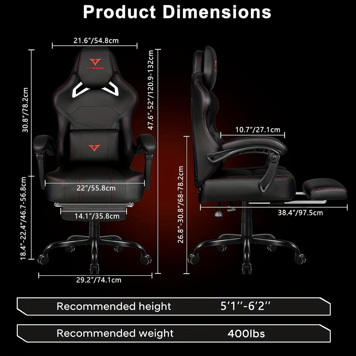 Big And Tall Gaming Chair 400lb Weight Capacity With Footrest, Ergonomic Video Game Chair For Adults With Oversized Headrest And Lumbar Pillow, Computer Chair Gaming For Office