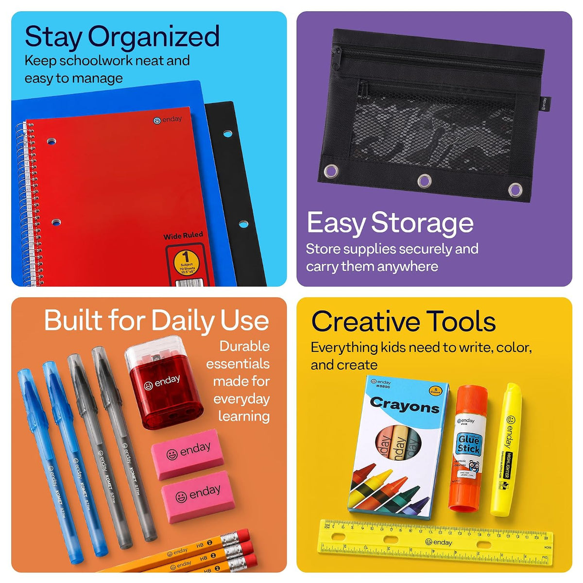 24 Pack School Supply Kits for Kids, 22-Piece Back to School Supplies with Notebook, 2 Folders, Pencil Pouch, 4 Pens, 3 Pencils, 5 Crayons, Glue Stick, Highlighter, Ruler, 2 Erasers & Sharpener & More!